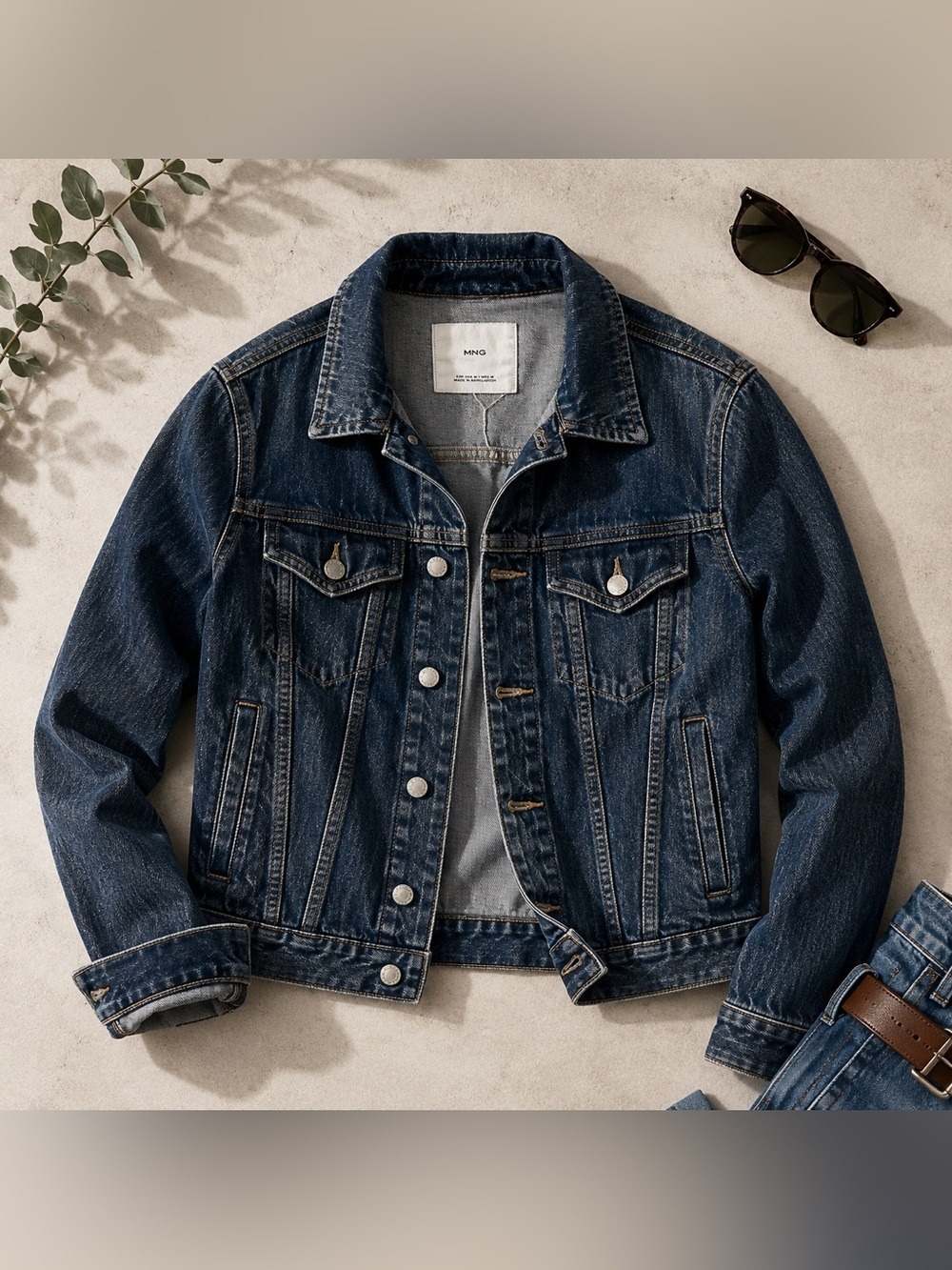 MNG (Mango) Dark Wash Indigo Denim Jacket • Women Medium Like New • Button Front